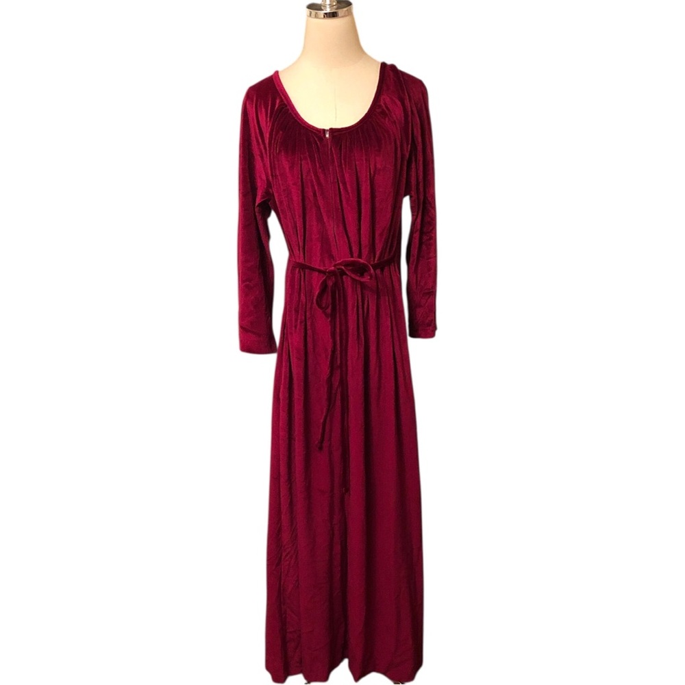 Vintage 70s JC Penney Robe Velour Burgundy House Coat Large
